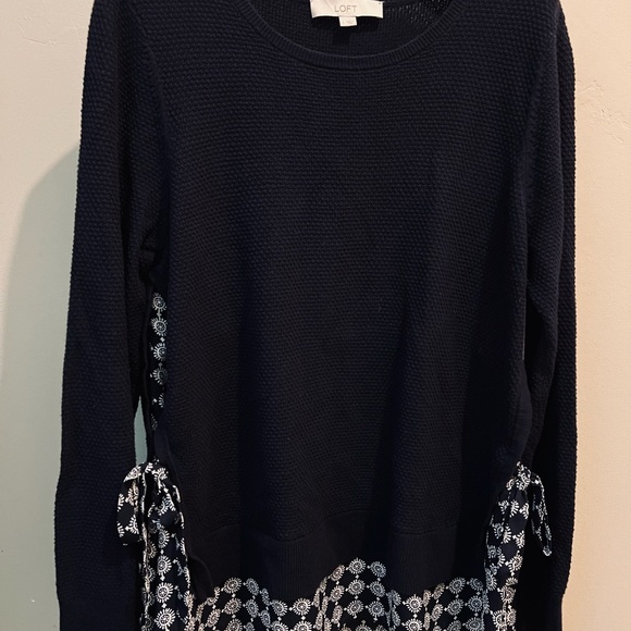 LOFT Navy Layered-look, Mixed Media Sweater, Like new, Long sleeves with cuffs - Picture 6 of 6